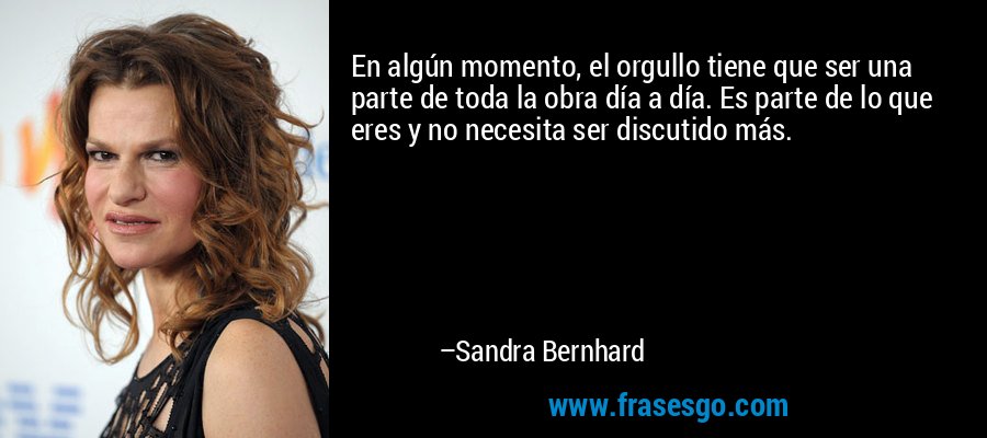 En algún momento, el orgullo tiene que ser una parte de toda la obra día a día. Es parte de lo que eres y no necesita ser discutido más. – Sandra Bernhard