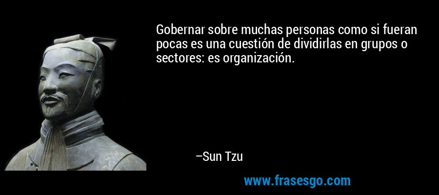 Gobernar sobre muchas personas como si fueran pocas es una cuestión de dividirlas en grupos o sectores: es organización. – Sun Tzu