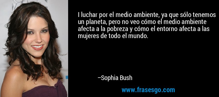 I luchar por el medio ambiente, ya que sólo tenemos un planeta, pero no veo cómo el medio ambiente afecta a la pobreza y cómo el entorno afecta a las mujeres de todo el mundo. – Sophia Bush