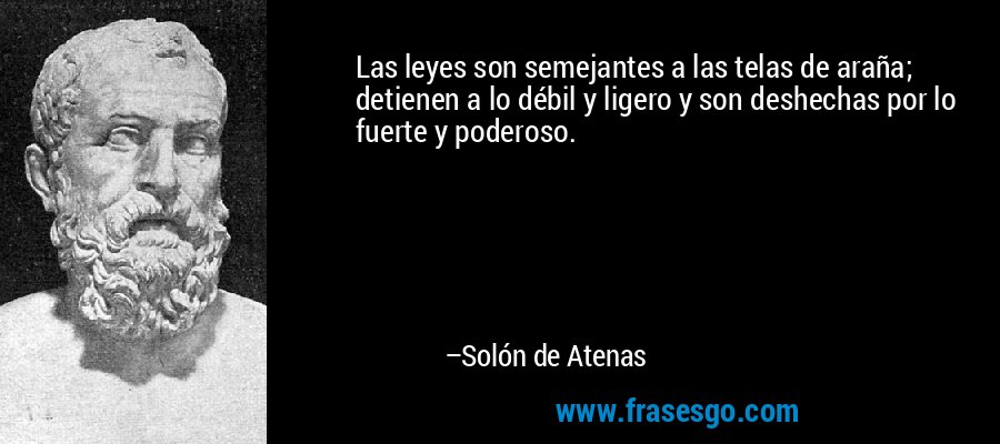 Las leyes son semejantes a las telas de araña; detienen a lo débil y ligero y son deshechas por lo fuerte y poderoso. – Solón de Atenas