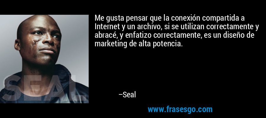 Me gusta pensar que la conexión compartida a Internet y un archivo, si se utilizan correctamente y abracé, y enfatizo correctamente, es un diseño de marketing de alta potencia. – Seal
