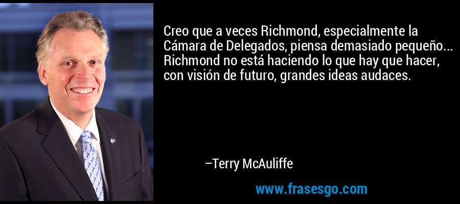 Creo que a veces Richmond, especialmente la Cámara de Delegados, piensa demasiado pequeño... Richmond no está haciendo lo que hay que hacer, con visión de futuro, grandes ideas audaces. – Terry McAuliffe