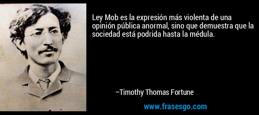 Ley Mob es la expresión más violenta de una opinión pública anormal, sino que demuestra que la sociedad está podrida hasta la médula. – Timothy Thomas Fortune