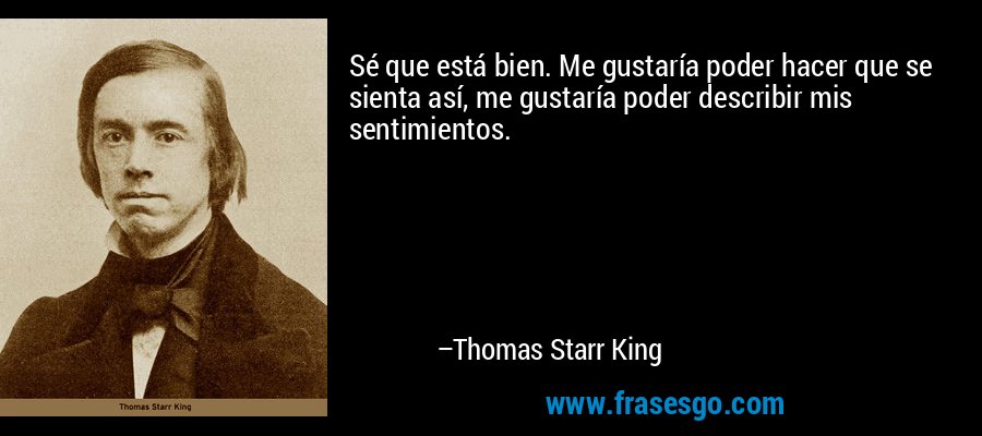 Sé que está bien. Me gustaría poder hacer que se sienta así, me gustaría poder describir mis sentimientos. – Thomas Starr King
