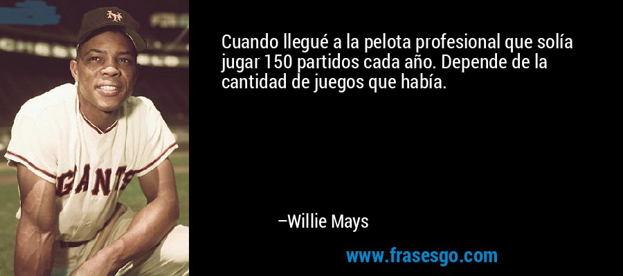 Cuando llegué a la pelota profesional que solía jugar 150 partidos cada año. Depende de la cantidad de juegos que había. – Willie Mays